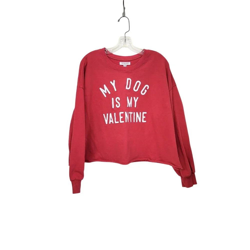 My Dog Is My Valentine Long Sleeve Cropped Lightweight Sweatshirt Women's XL - Picture 2 of 4